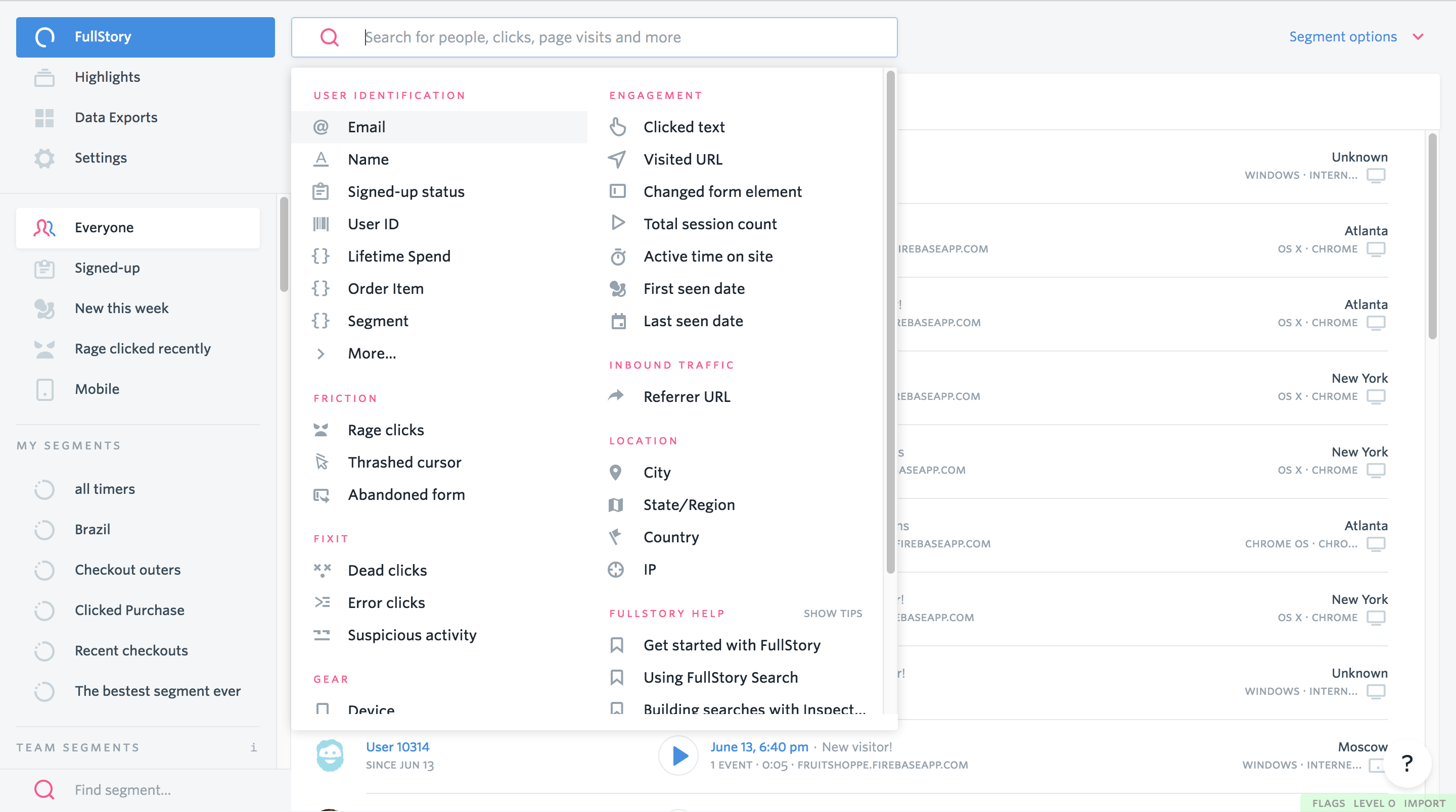 Access customer experience data with captured and indexed clicks, keypresses, and page transitions.