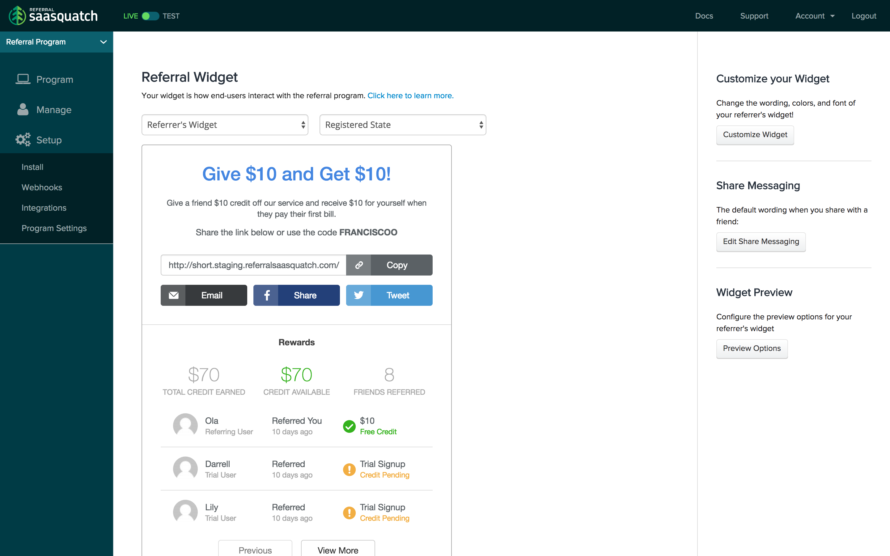 Integrate referral widgets into your existing website or mobile app.
