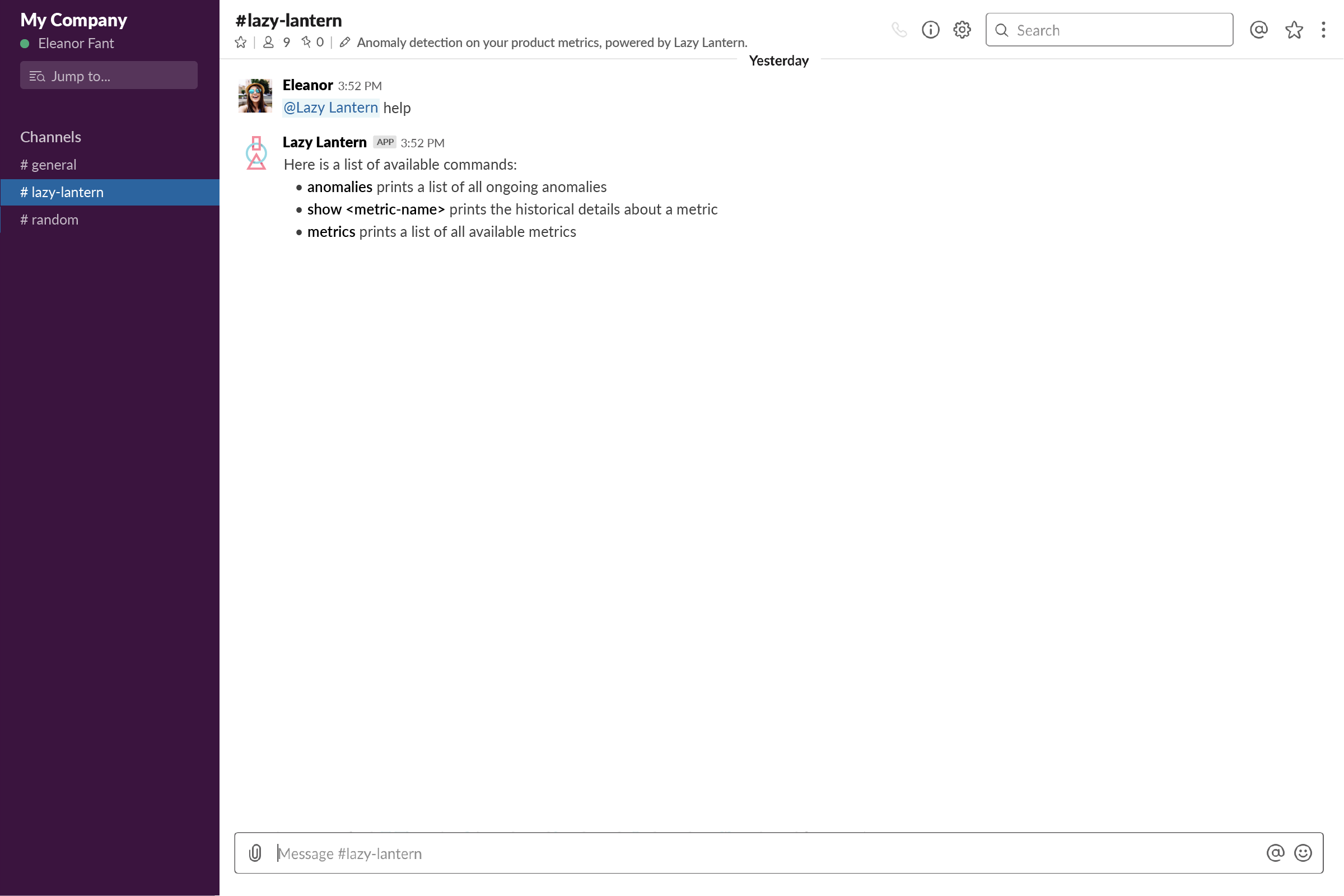 Interact with the Slack bot