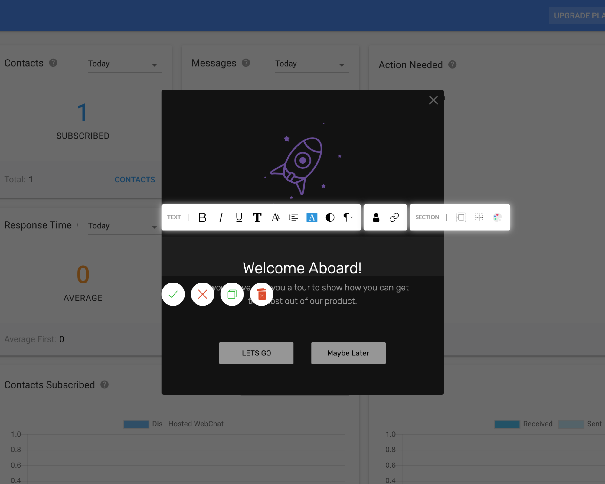 A code-free builder to customize every aspect of the in-app onboarding experience.
