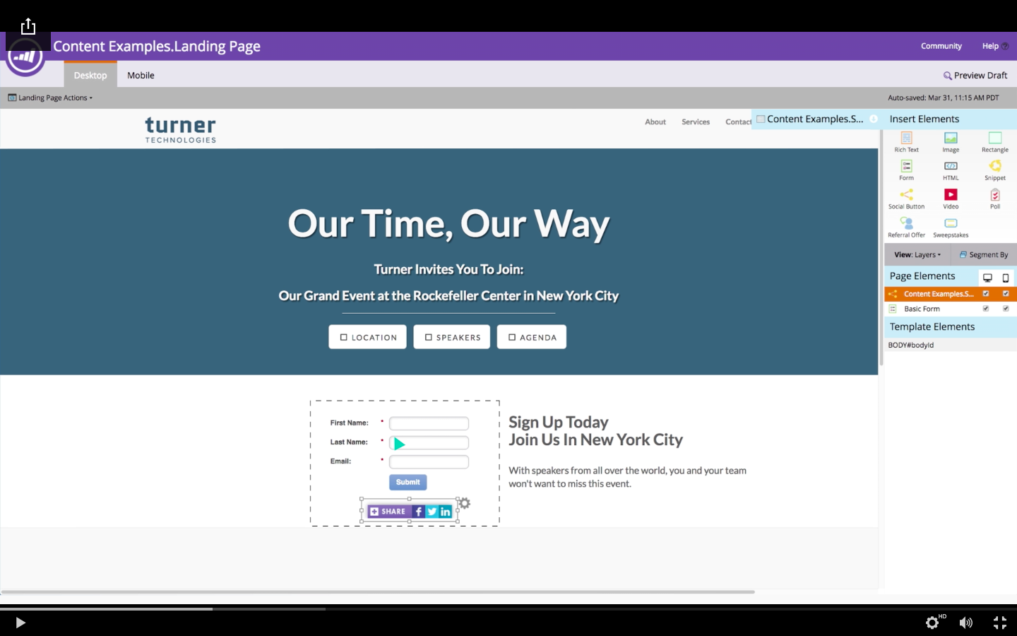Includes web page builder, forms, content “gating” functionality, and other standard marketing automation features in addition to email
