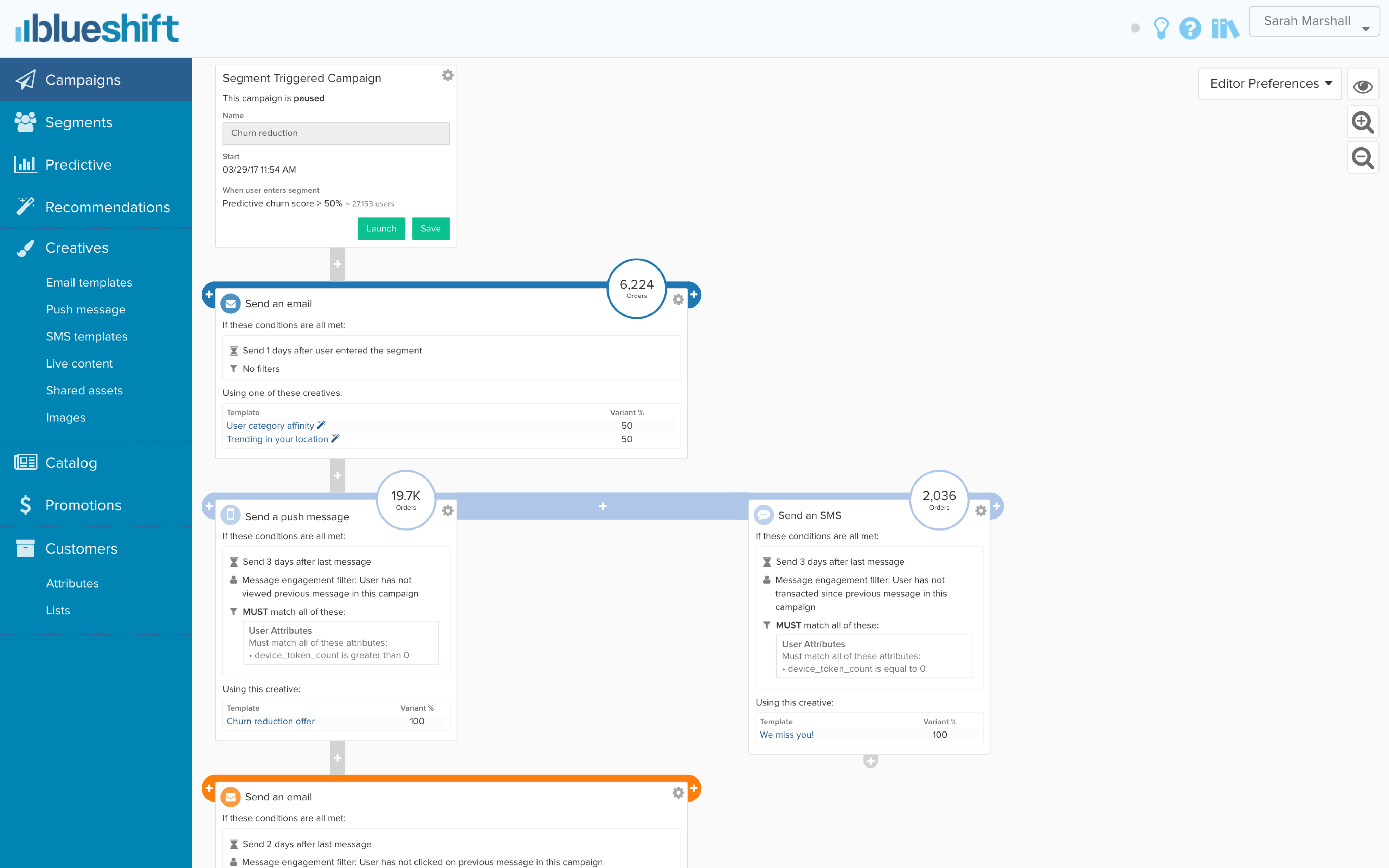 Visually build, execute, and measure multi-channel customer journeys based on real-time user behavior.