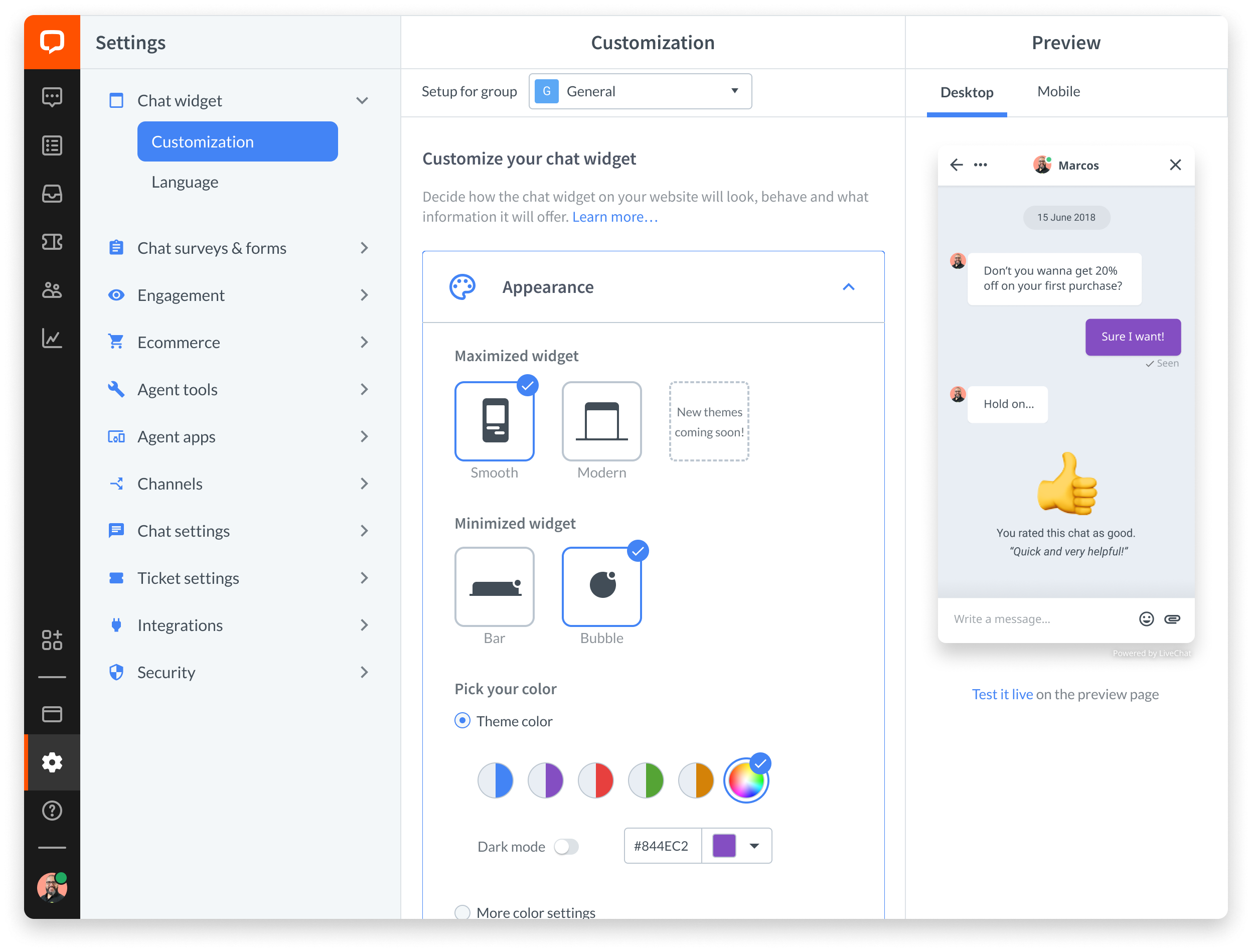 Each part of the chat window can be customized to fit the look and feel of your website.