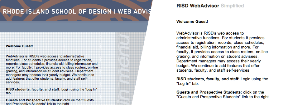 The WebAdvisor interface before and after my extension.