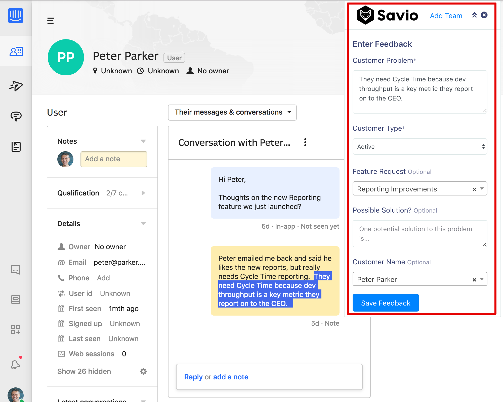 Save feedback using the Savio Chrome Extension
