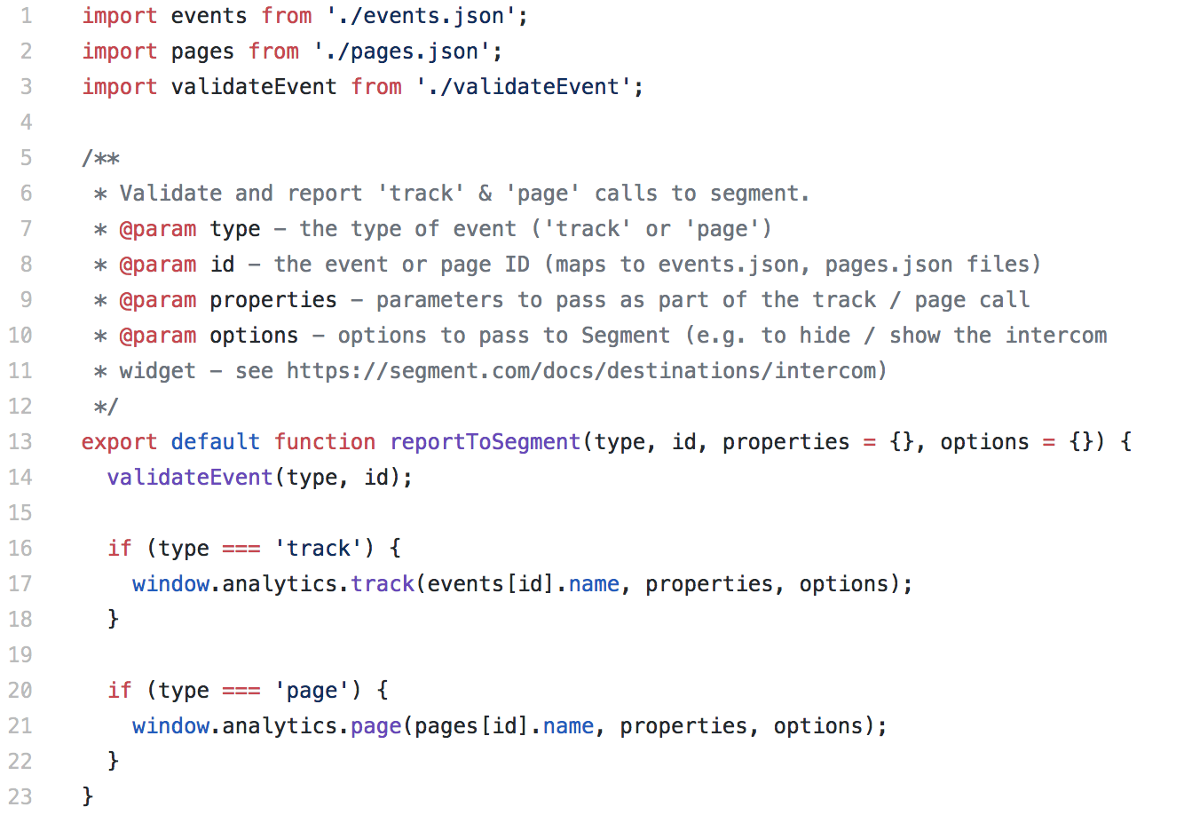 Code snippet of reportToSegment function