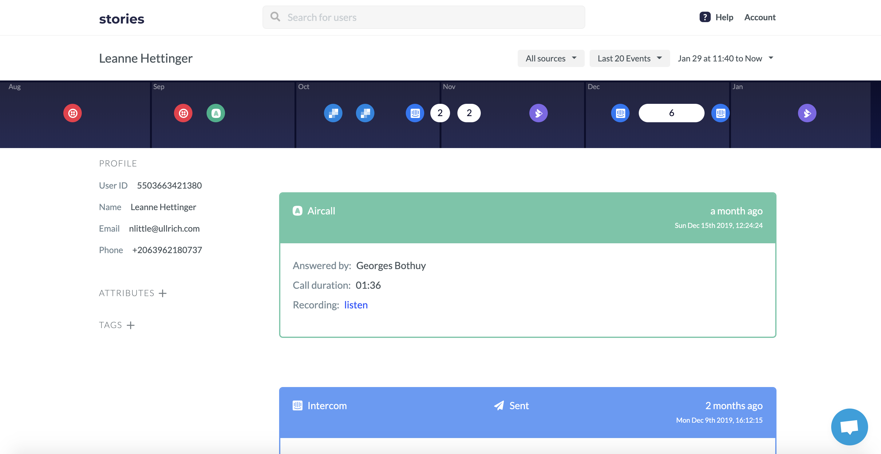 Get a holistic view of all the actions taken for and by a user thanks to Story timeline