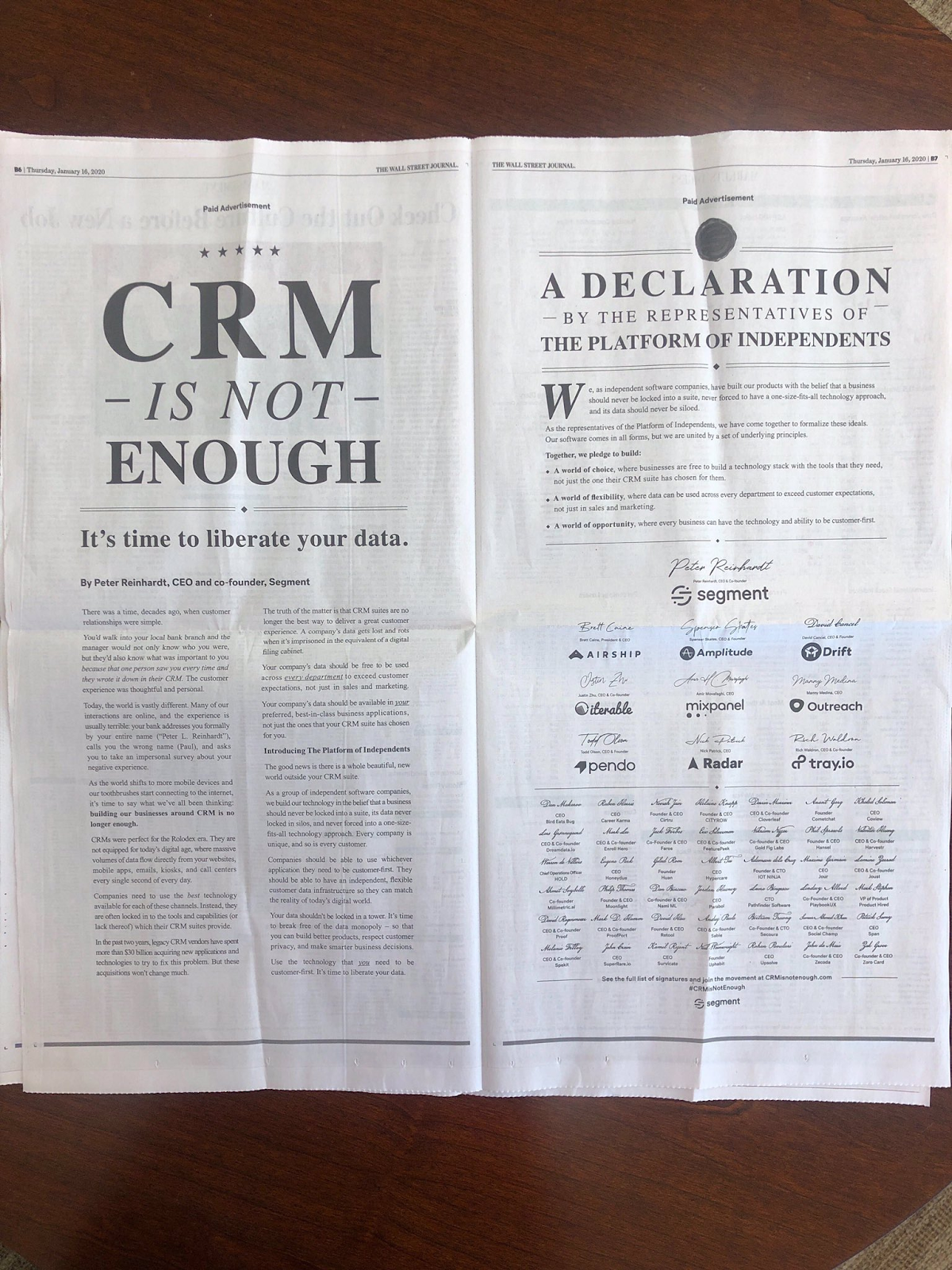 Full-page Wall Street Journal advertisement
