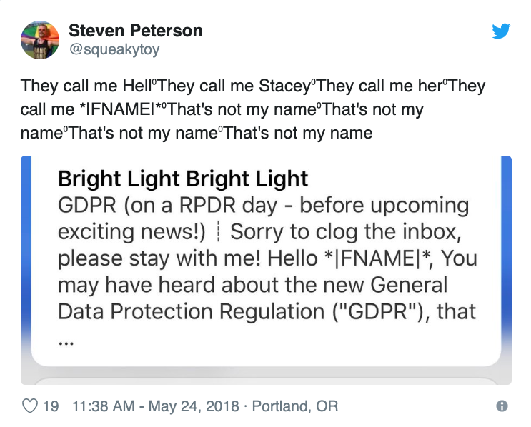 The irony of receiving an email about the GDPR that has bad data in it.