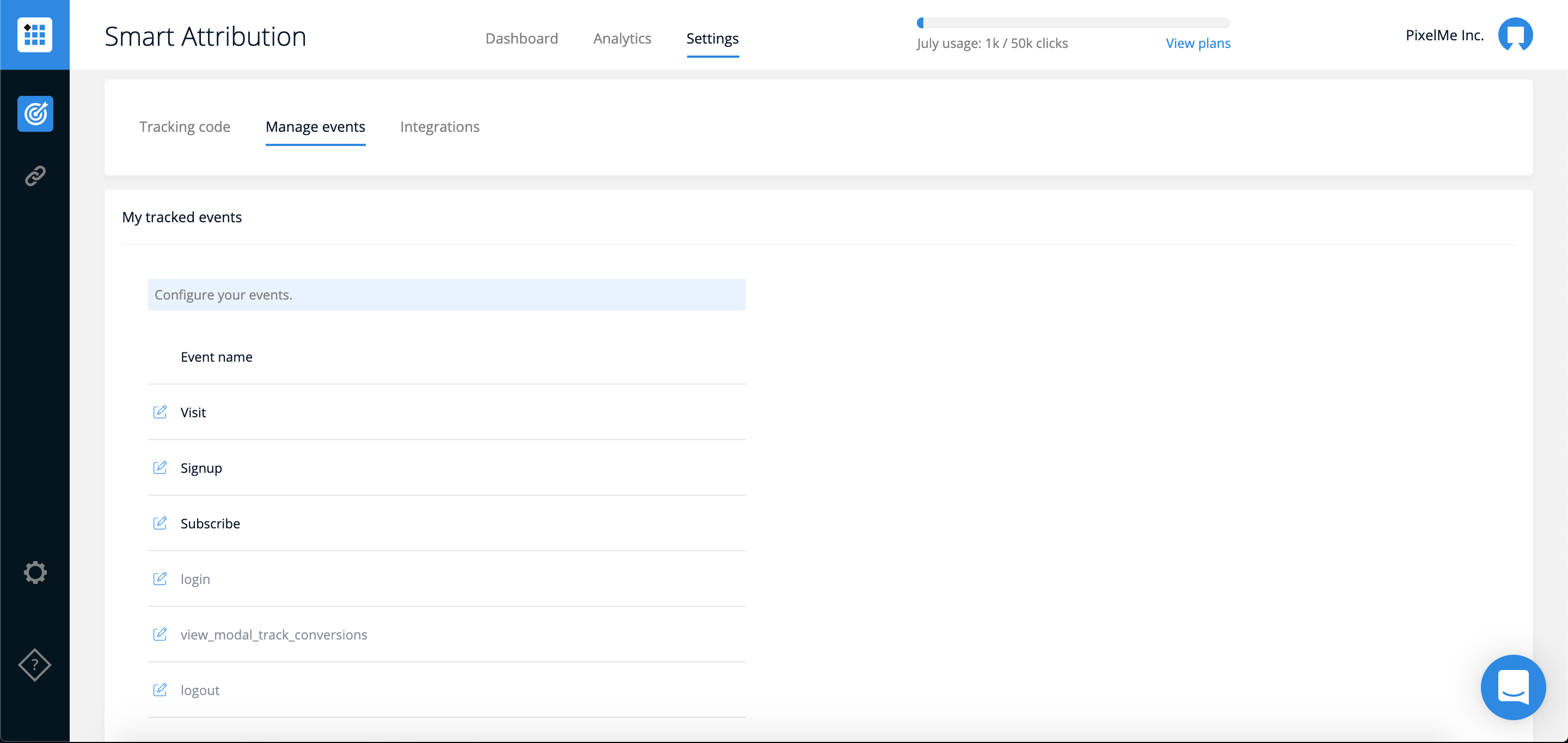 Choose which events you’d like to display, and set them up according to your own specifications.