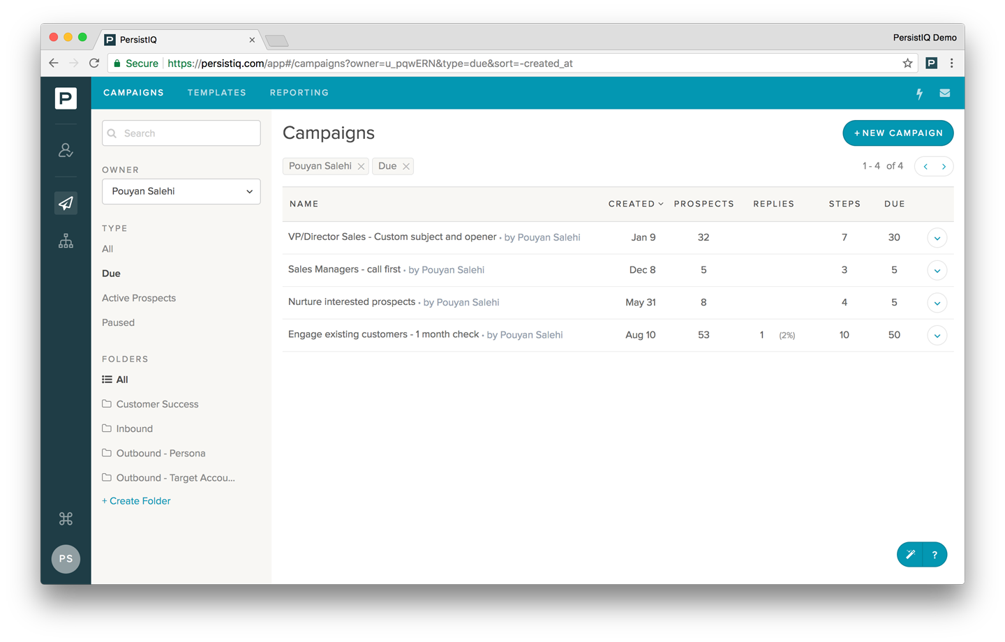 Seamlessly build campaigns which include emails, calls, and tasks with specific wait periods in between.