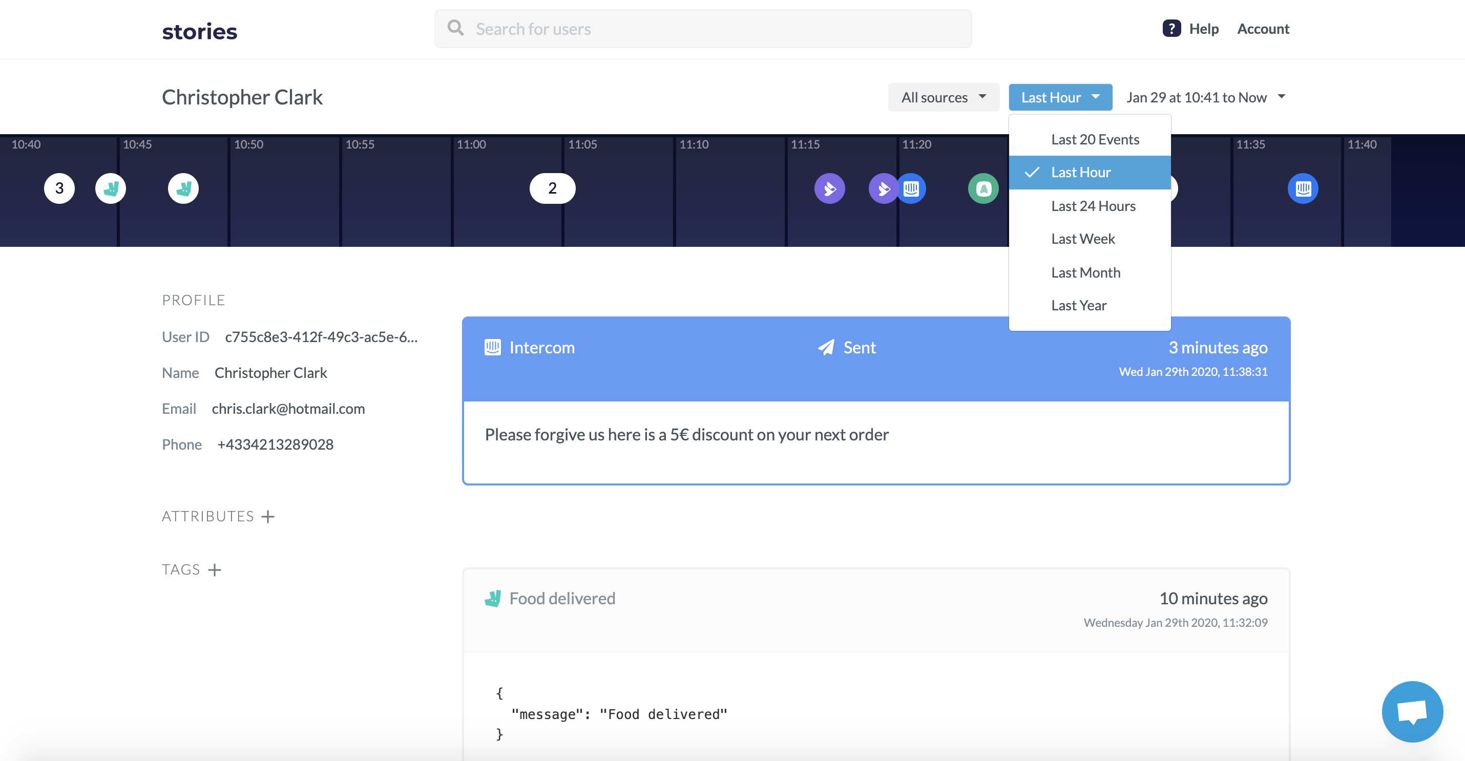 Filter and browse the timeline to get the full context about a user