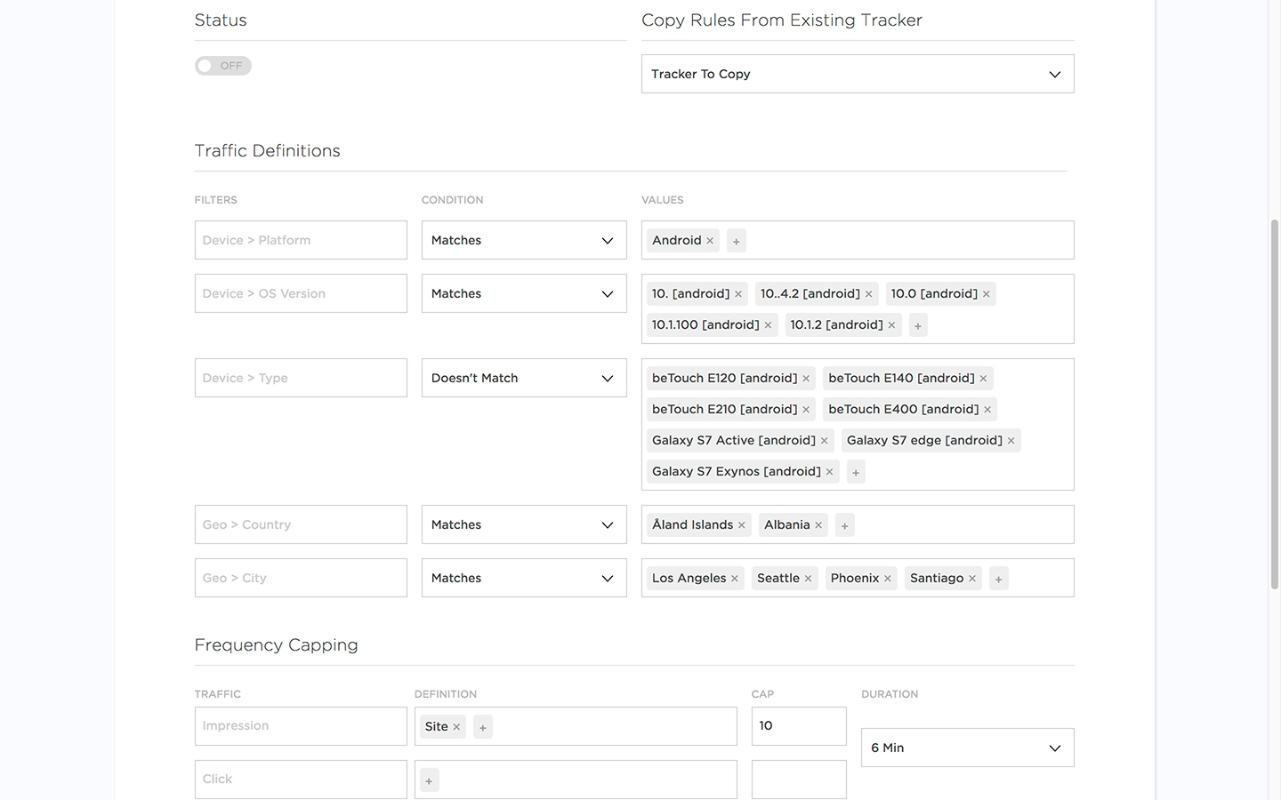 Set custom parameters and volume caps for acceptable traffic and decide how to attribute unverified traffic for campaigns.
