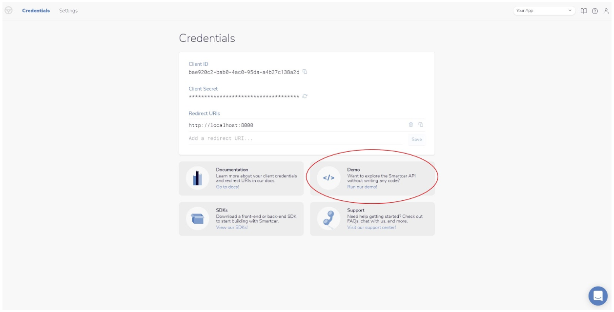 The demo app is one of the resources that we show users in the “resource card” section of our dashboard.