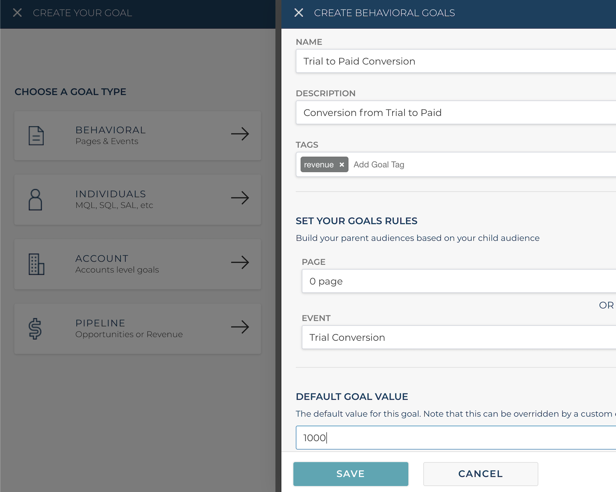Automatically create goals from Segment events